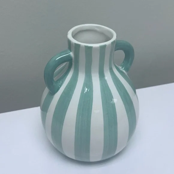 New Target Bullseye Playground White Ceramic Vase with Green Stripes, Spring - Picture 5 of 5